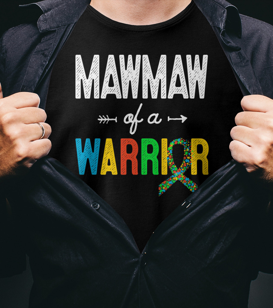Maw Maw Of A Warrior Autism Awareness Puzzle T-Shirt