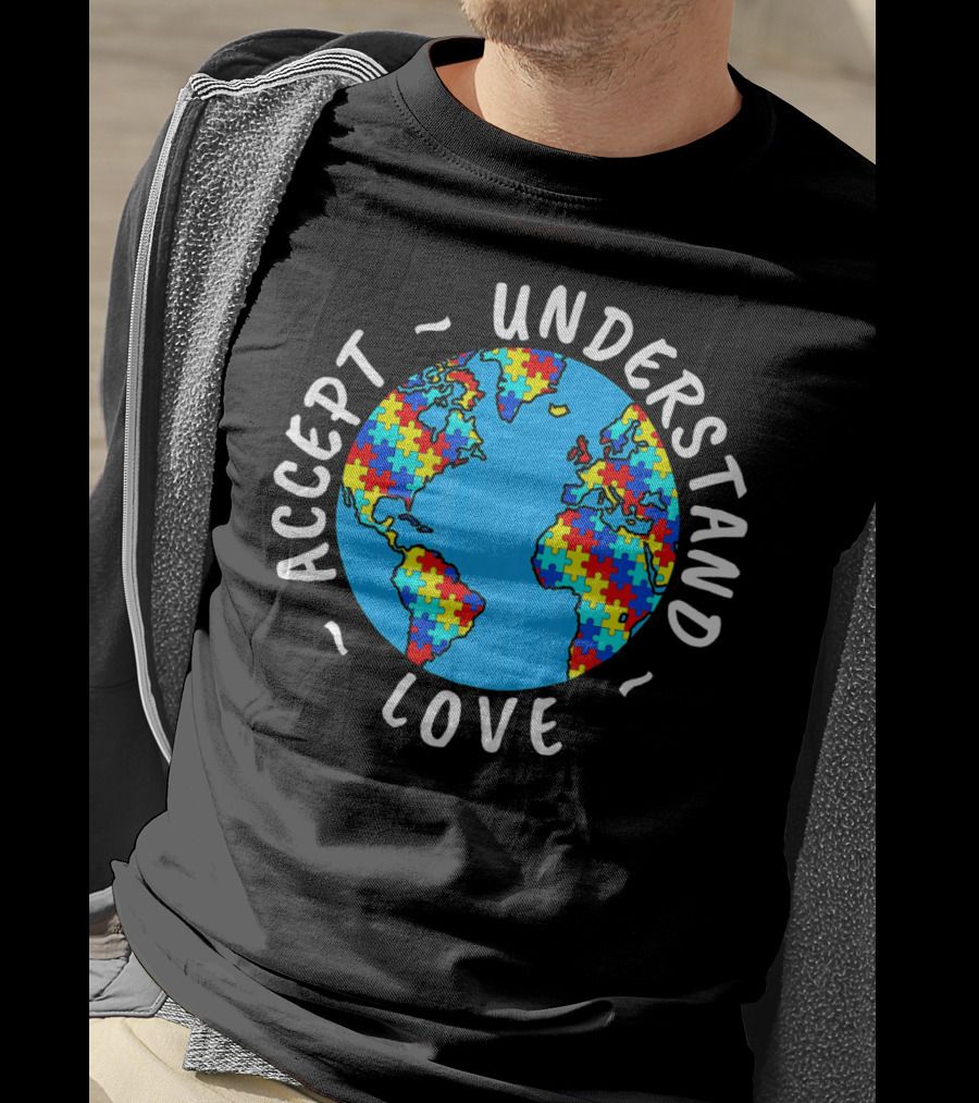 Accept Understand Love Autism Awareness World Puzzle T-Shirt