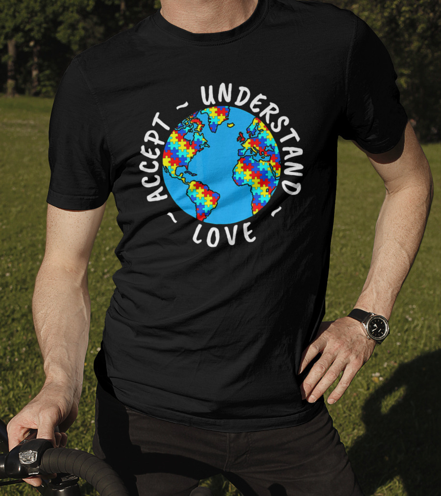 Accept Understand Love Autism Awareness World Puzzle T-Shirt