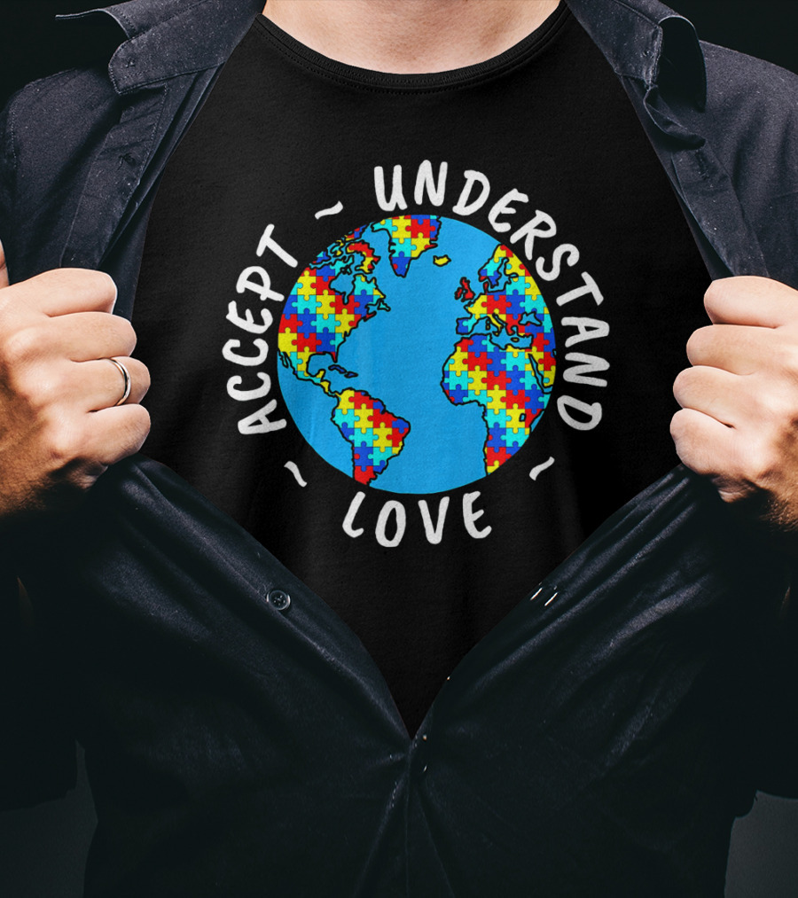 Accept Understand Love Autism Awareness World Puzzle T-Shirt