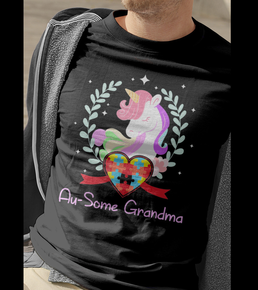 Au-Some Grandma Unicorn Heart Autism Awareness T-Shirt