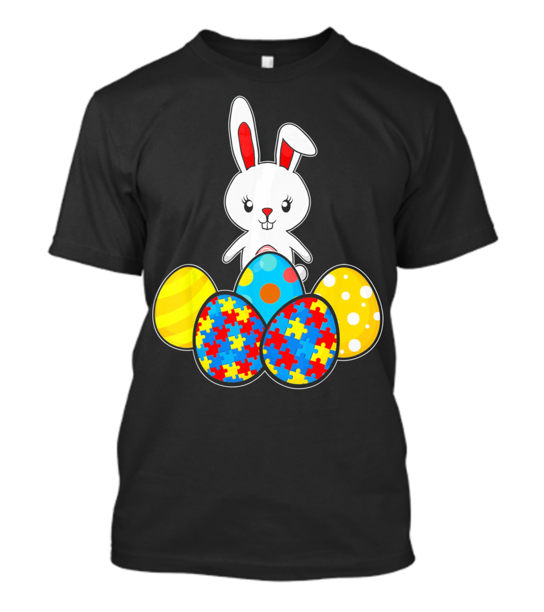 Easter Bunny With Autism Awareness Puzzle Pattern Eggs T-Shirt