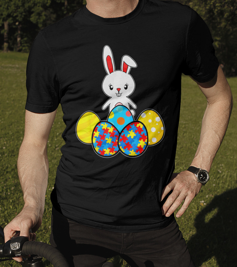 Easter Bunny With Autism Awareness Puzzle Pattern Eggs T-Shirt
