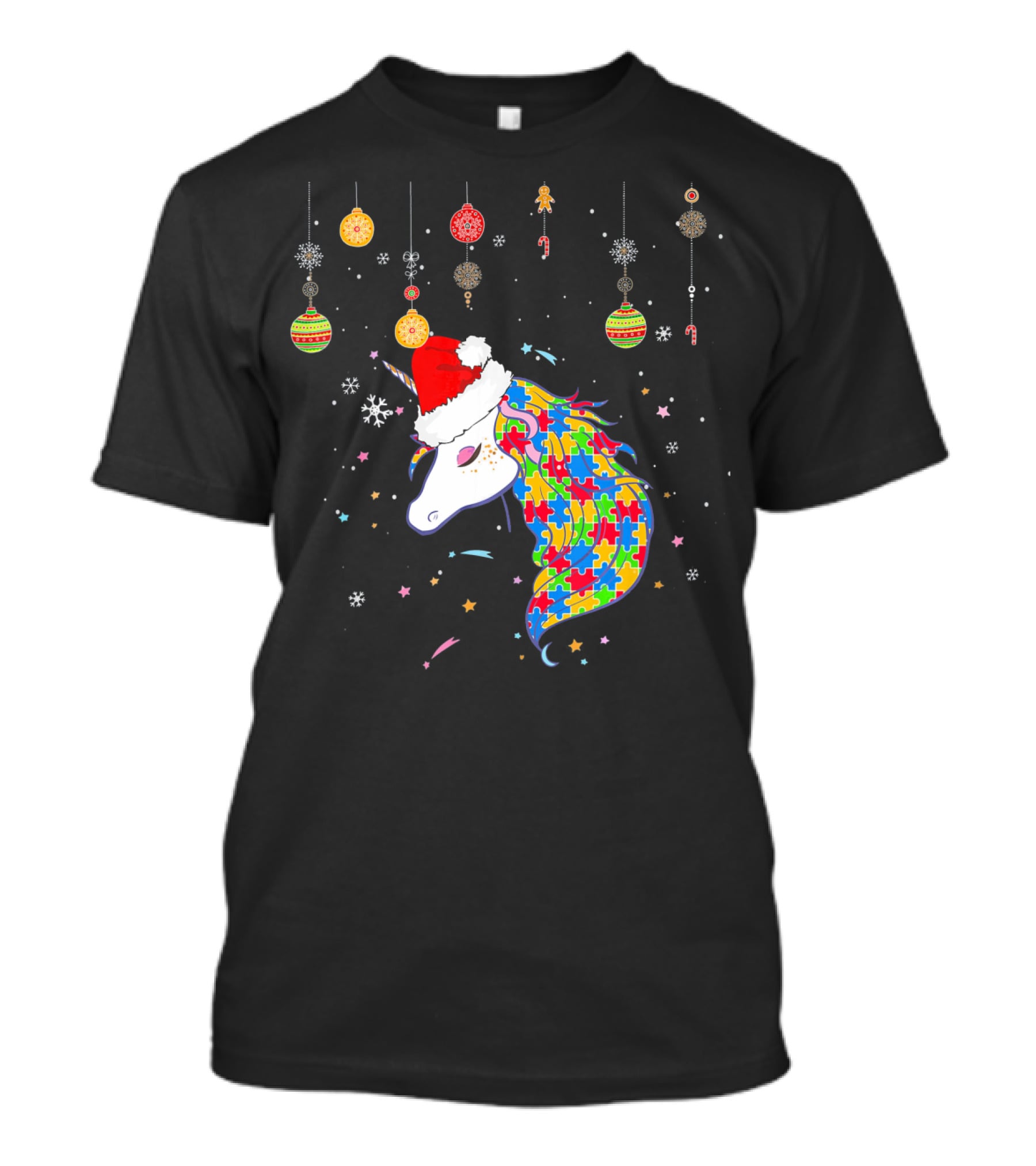 Christmas Unicorn Santa Hat Autism Puzzle T-Shirt