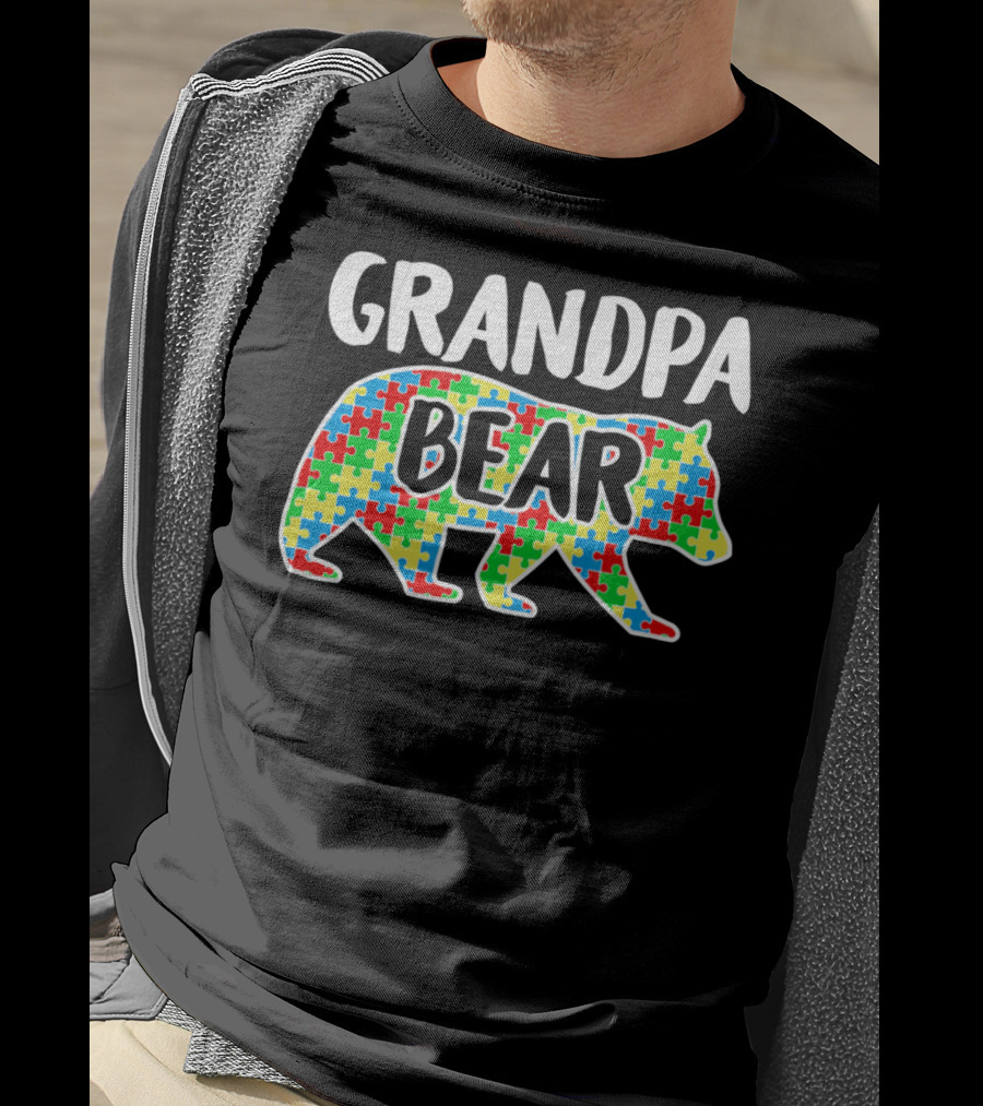Grandpa Bear Puzzle Autism Awareness Month T-Shirt