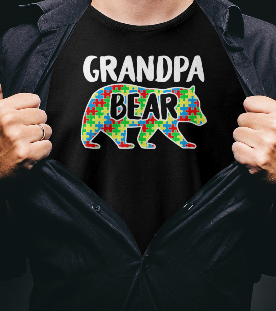 Grandpa Bear Puzzle Autism Awareness Month T-Shirt