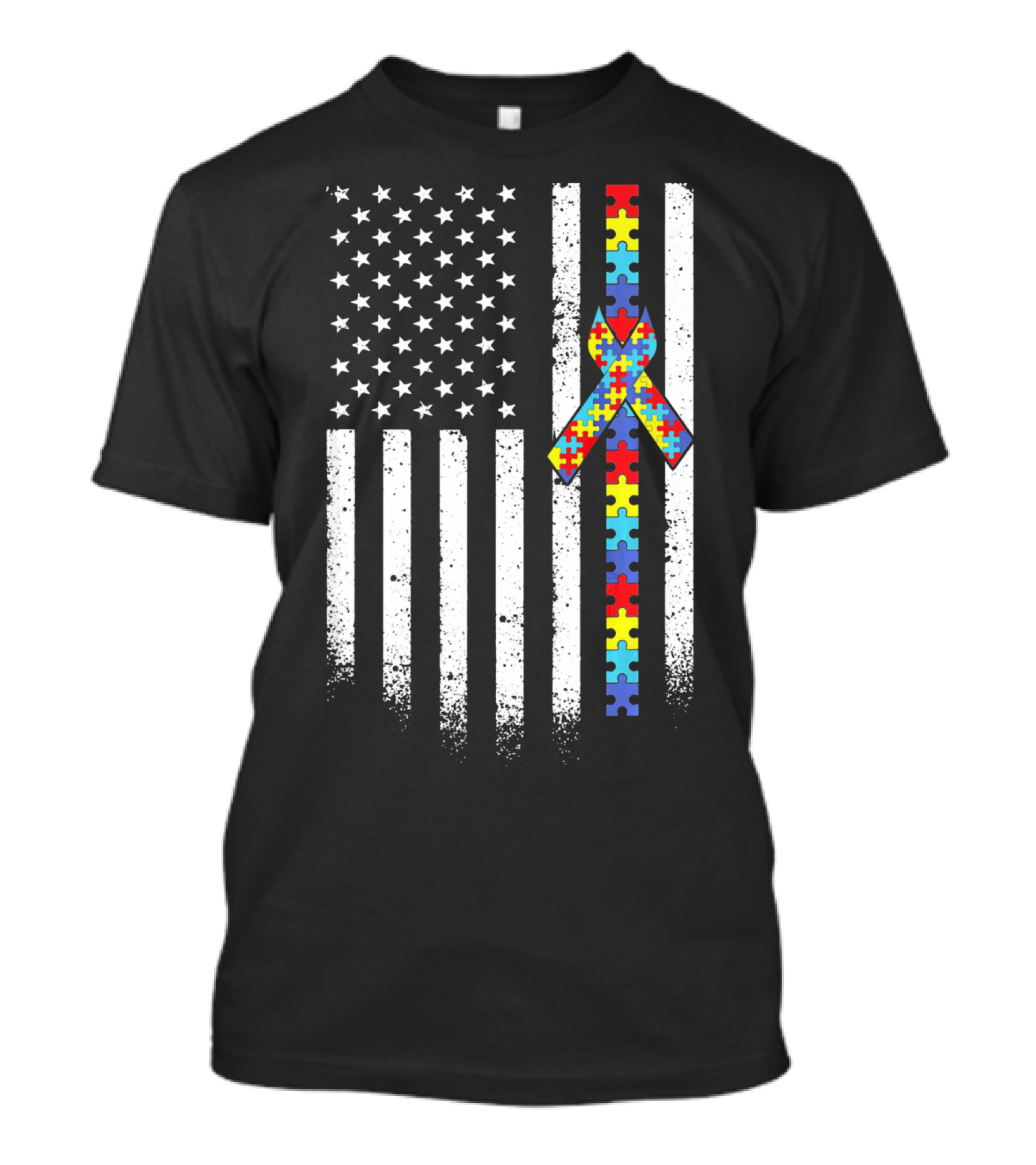 Autism Awareness American Flag With Puzzle Piece T-Shirt
