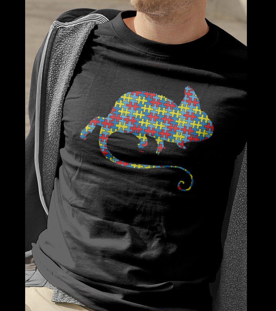Chameleon Autism Awareness Puzzle Pattern Kids Lizard T-Shirt