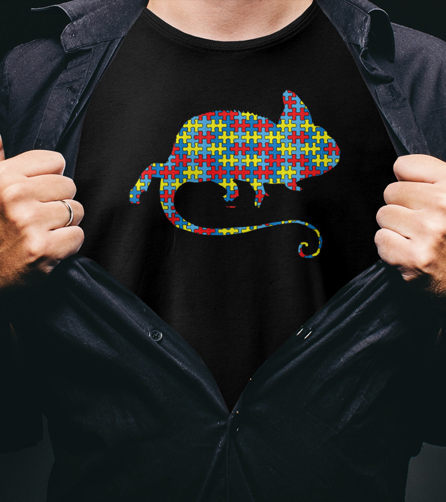 Chameleon Autism Awareness Puzzle Pattern Kids Lizard T-Shirt