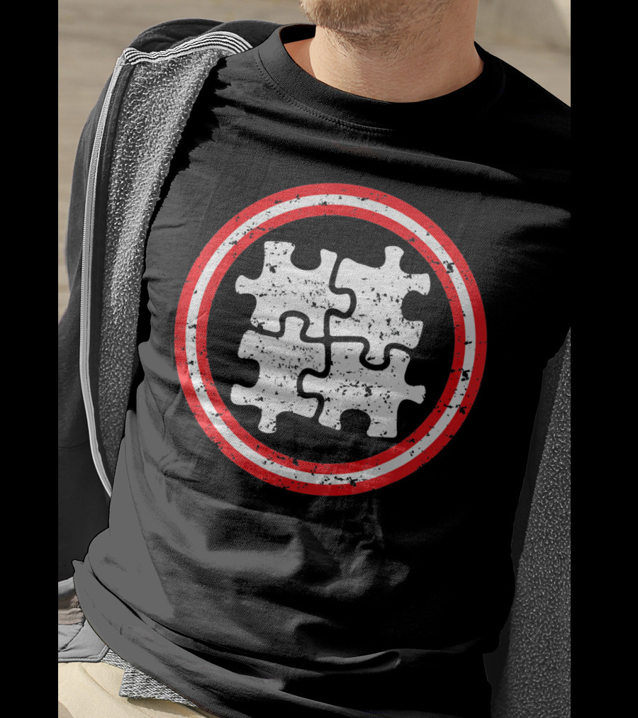 Captain Autism Awareness Puzzle Shield T-Shirt