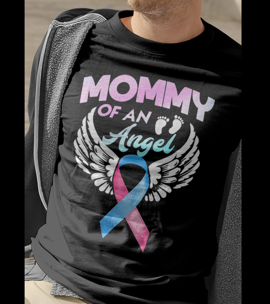 Mommy Of An Angel Miscarriage Awareness Ribbon Wings T-Shirt