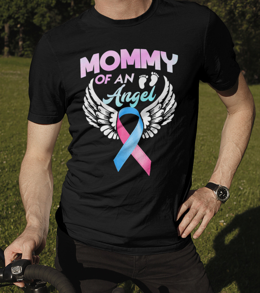 Mommy Of An Angel Miscarriage Awareness Ribbon Wings T-Shirt