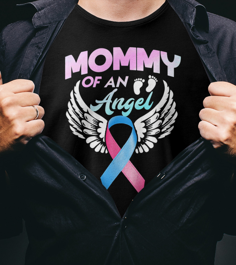 Mommy Of An Angel Miscarriage Awareness Ribbon Wings T-Shirt