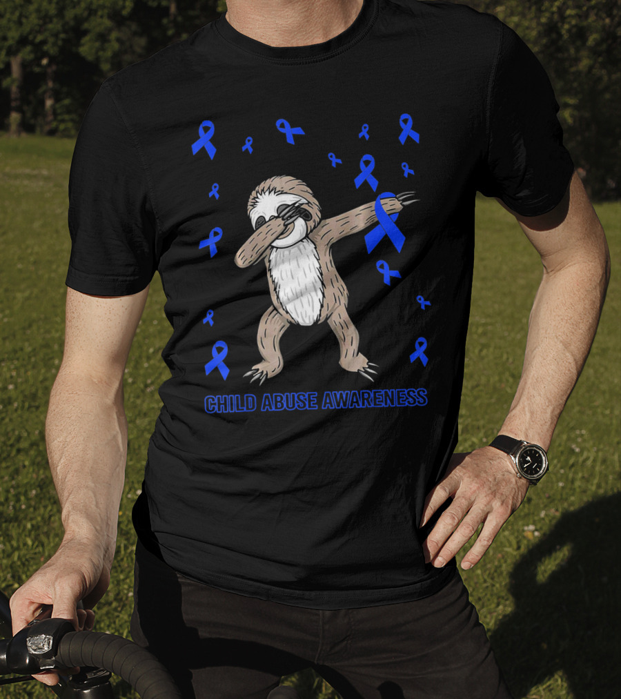 Funny Cute Sloth Dabbing Child Abuse Awareness T-Shirt