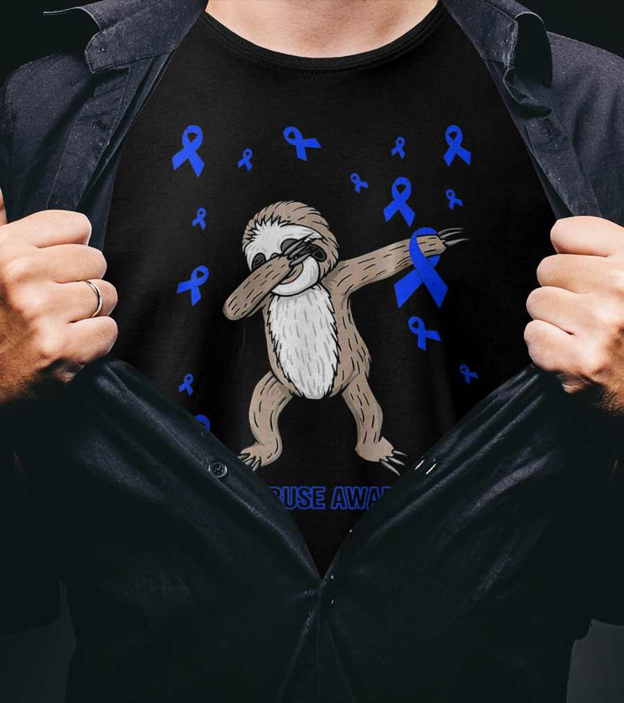 Funny Cute Sloth Dabbing Child Abuse Awareness T-Shirt