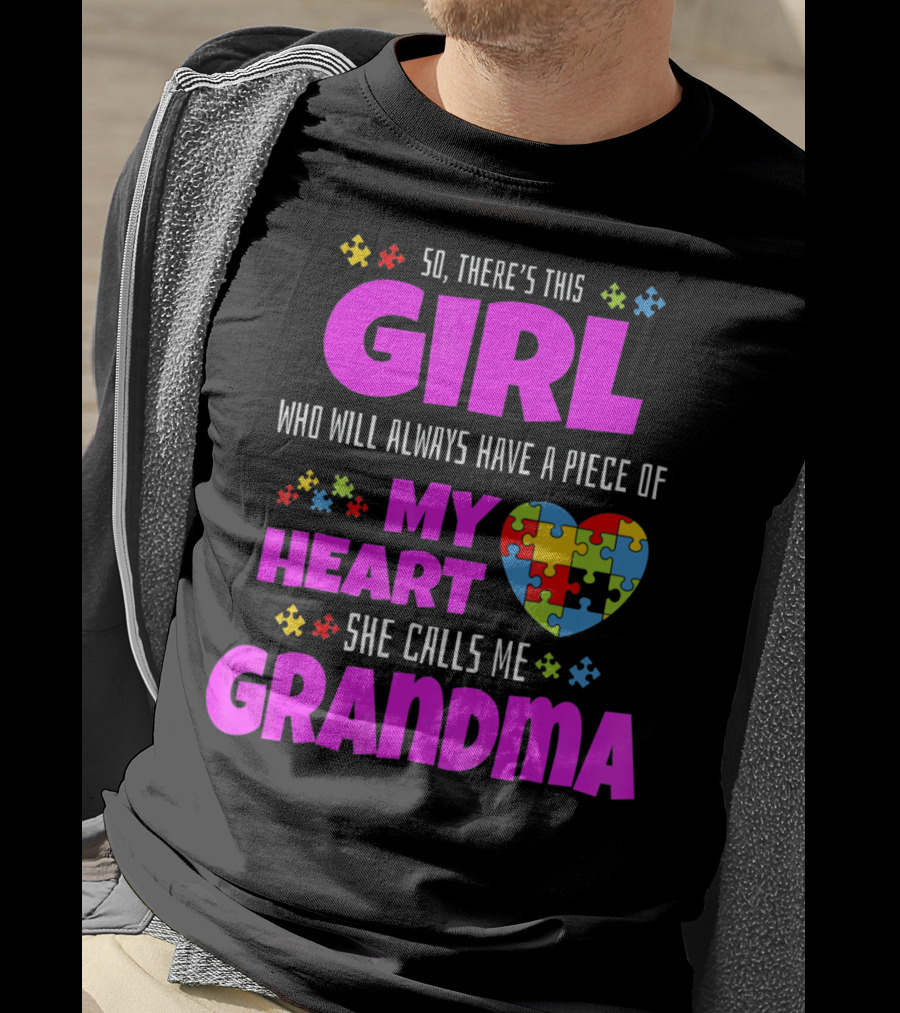 Autism Awareness Puzzle Heart Girl Grandma Love T-Shirt