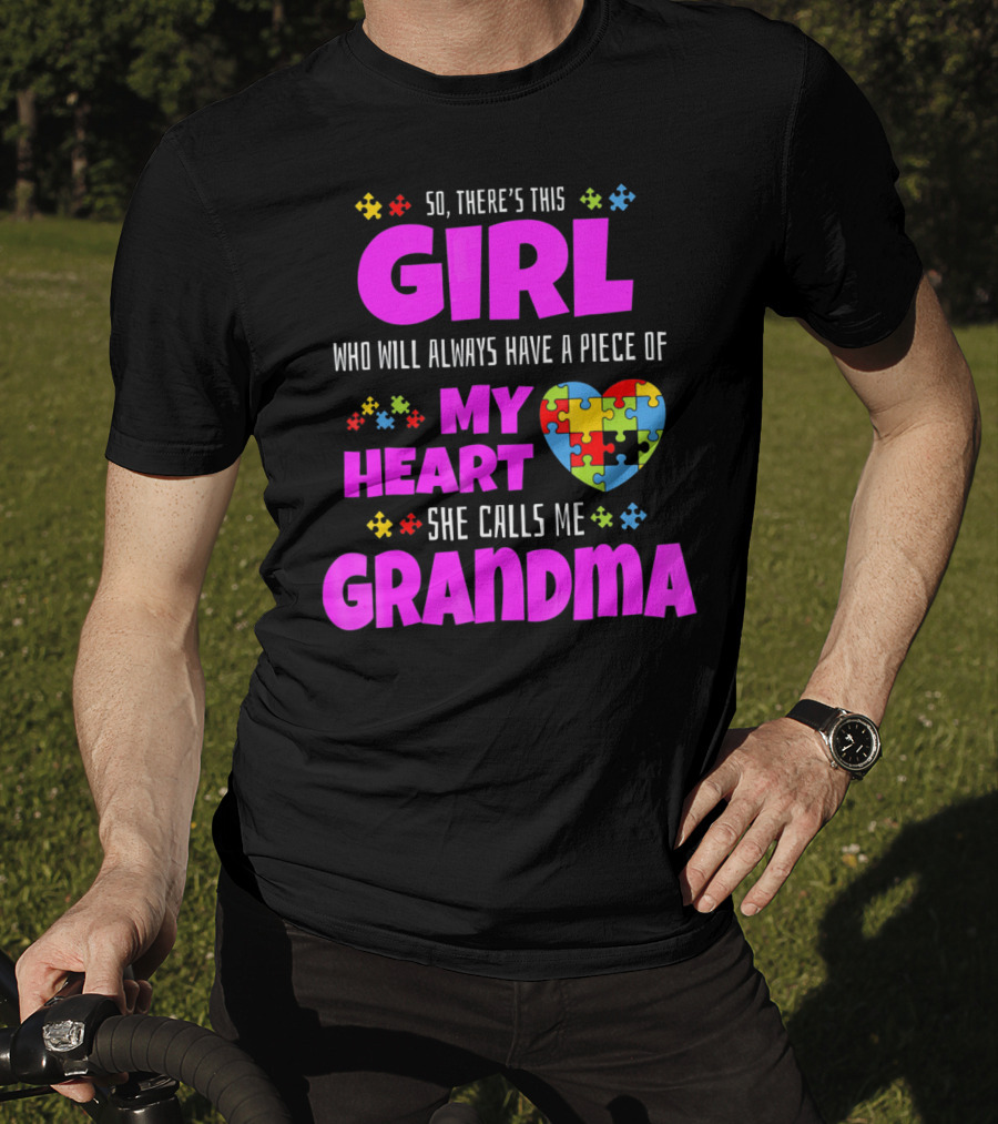 Autism Awareness Puzzle Heart Girl Grandma Love T-Shirt