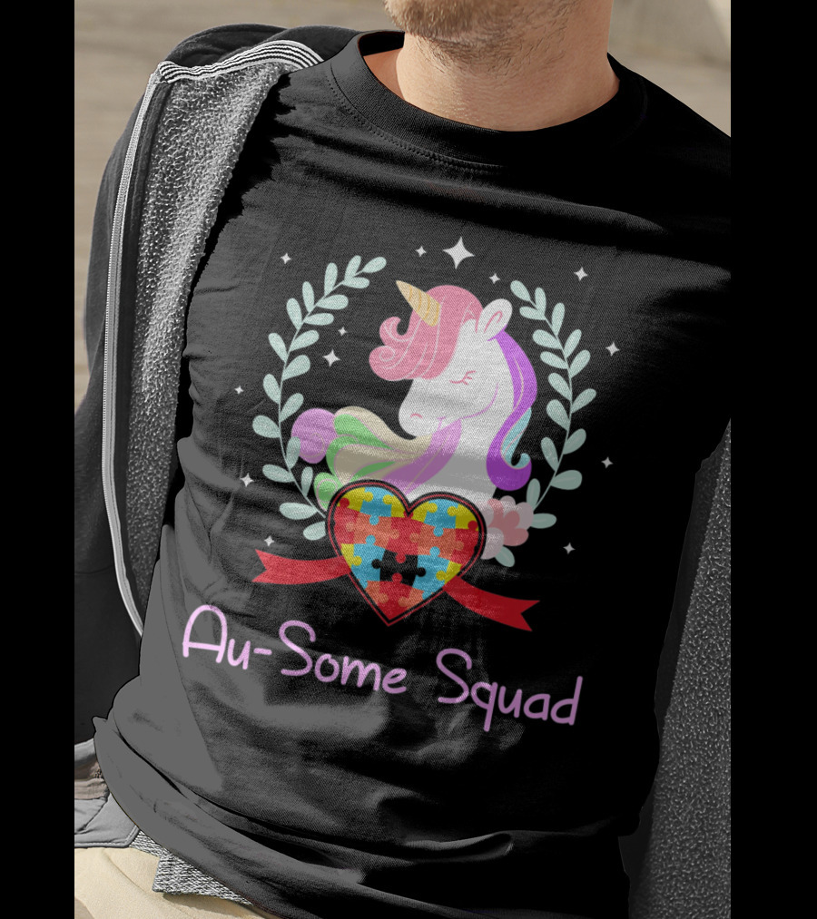 Au Some Squad Autism Awareness Unicorn Puzzle Heart T-Shirt
