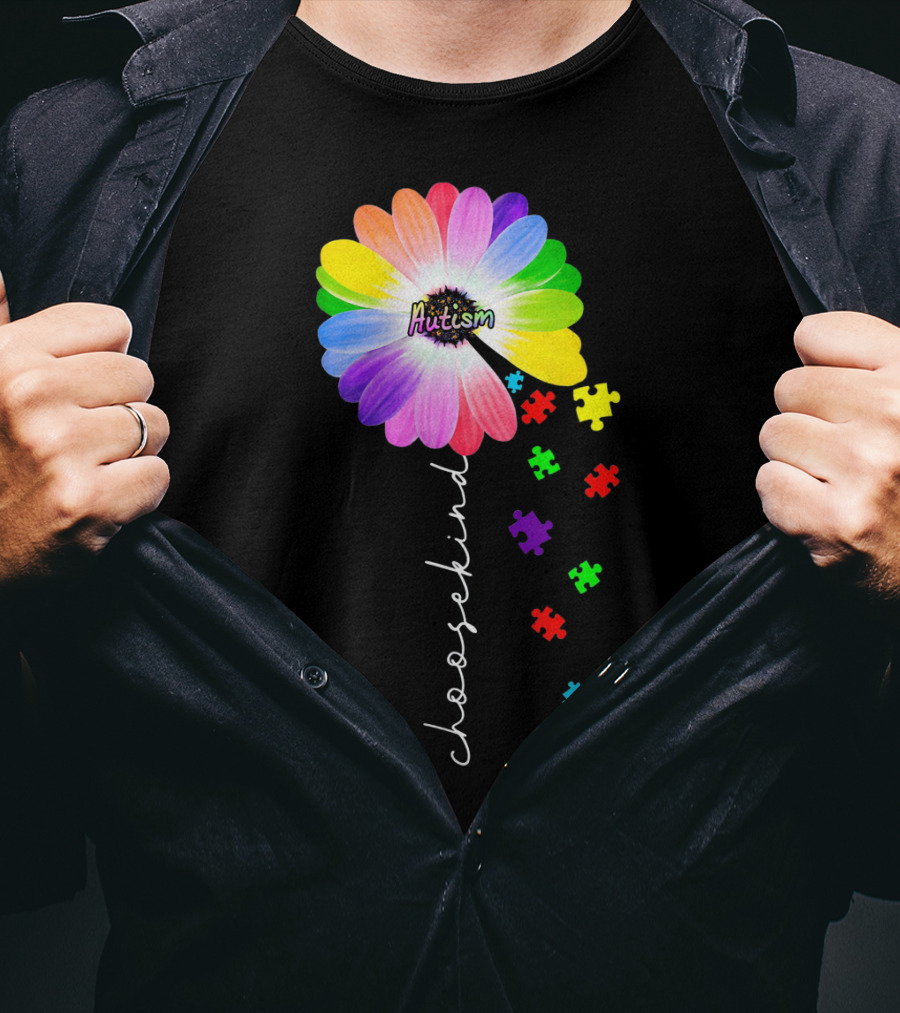 Daisy Flower Autism Choose Kind Puzzle Pieces Awareness T-Shirt