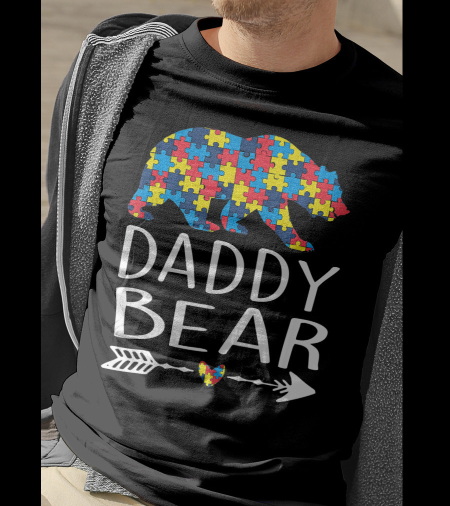 Daddy Bear Puzzle Heart Arrow Autism Aware T-Shirt