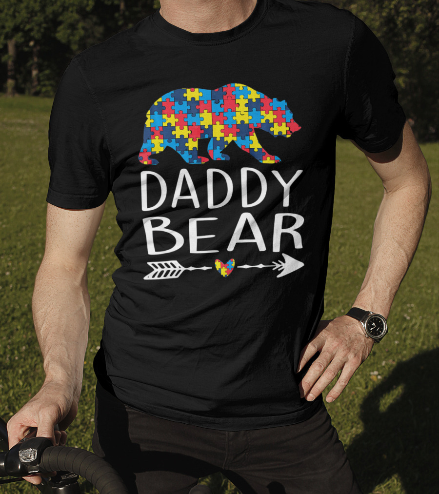 Daddy Bear Puzzle Heart Arrow Autism Aware T-Shirt