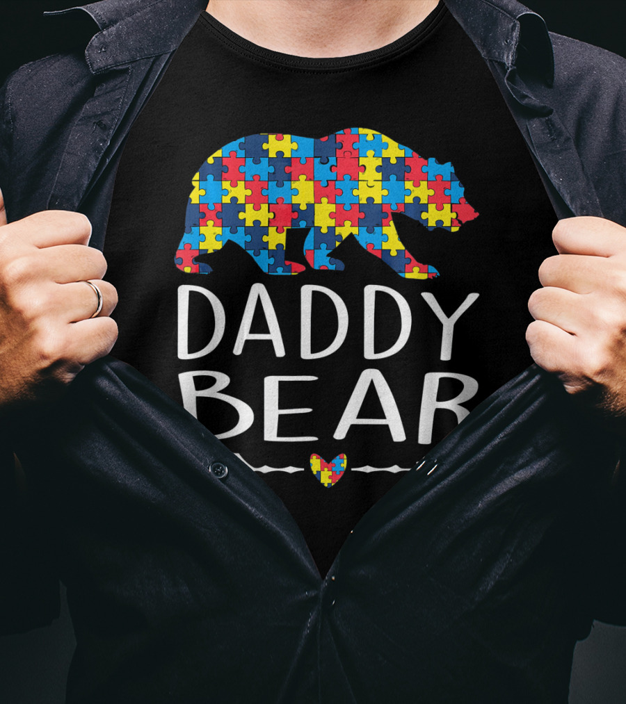 Daddy Bear Puzzle Heart Arrow Autism Aware T-Shirt