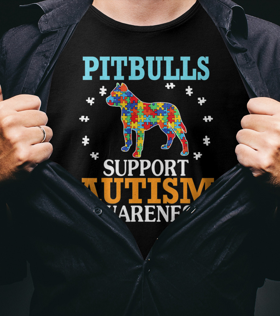 Pitbulls Support Autism Awareness Puzzle Heart T-Shirt