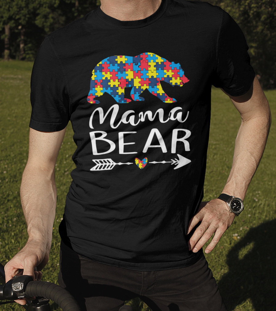 Mama Bear Autism Awareness Puzzle Heart Arrow T-Shirt