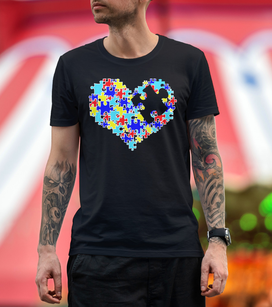 Autism Puzzle Piece Heart Multicolor Symbol for Auti T-Shirt
