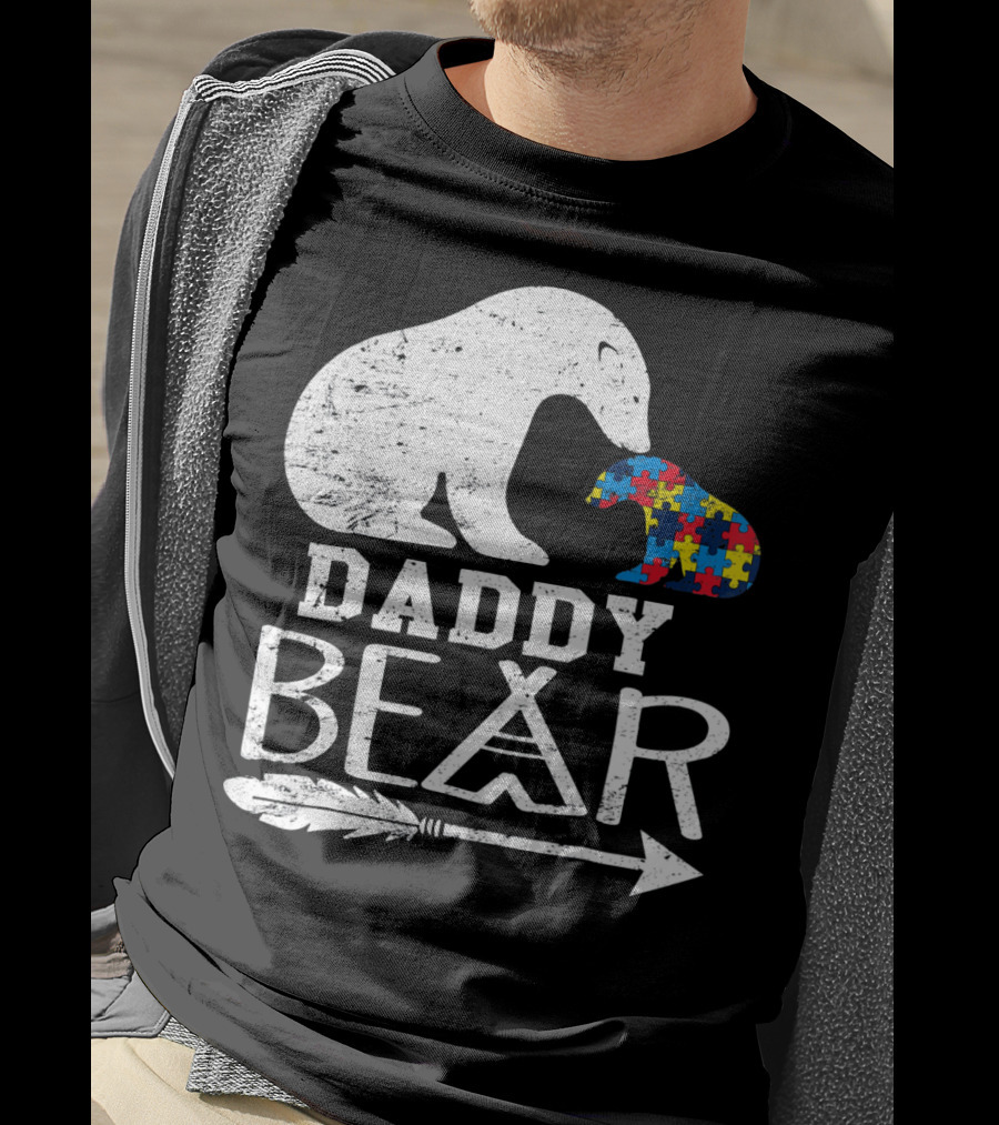 Daddy Bear Autism Awareness Puzzle Piece Arrow T-Shirt