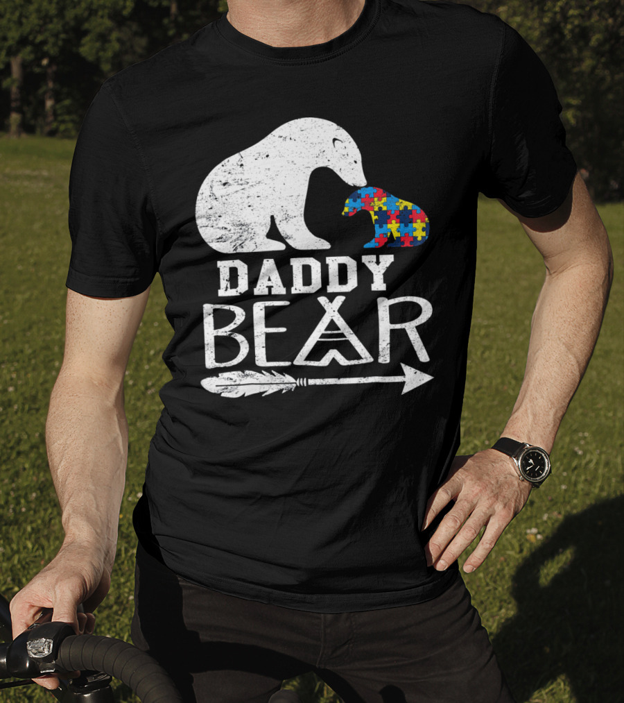 Daddy Bear Autism Awareness Puzzle Piece Arrow T-Shirt