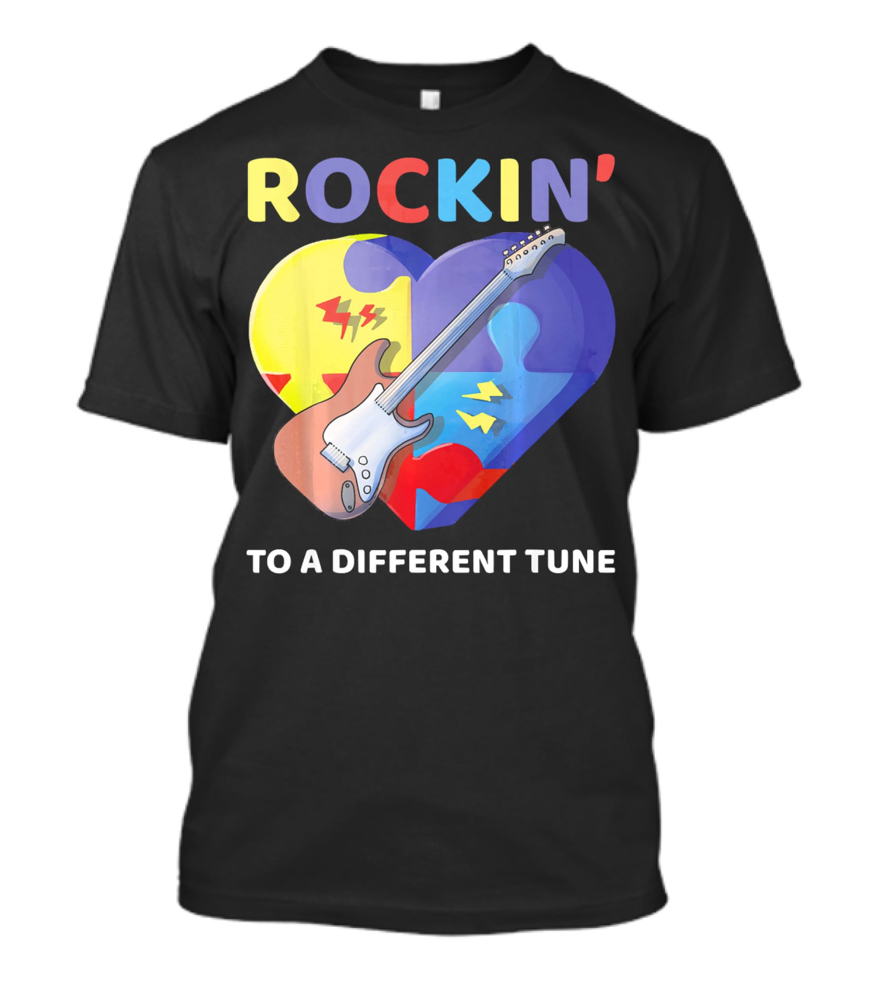 Rockin' To A Different Tune Autism Awareness Guitar Heart Puzzle T-Shirt