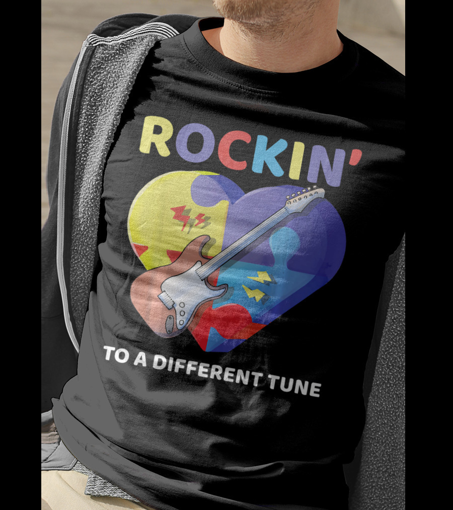 Rockin' To A Different Tune Autism Awareness Guitar Heart Puzzle T-Shirt