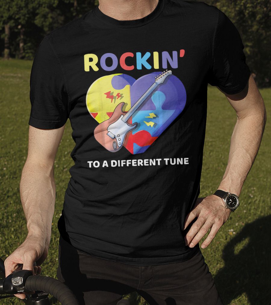 Rockin' To A Different Tune Autism Awareness Guitar Heart Puzzle T-Shirt
