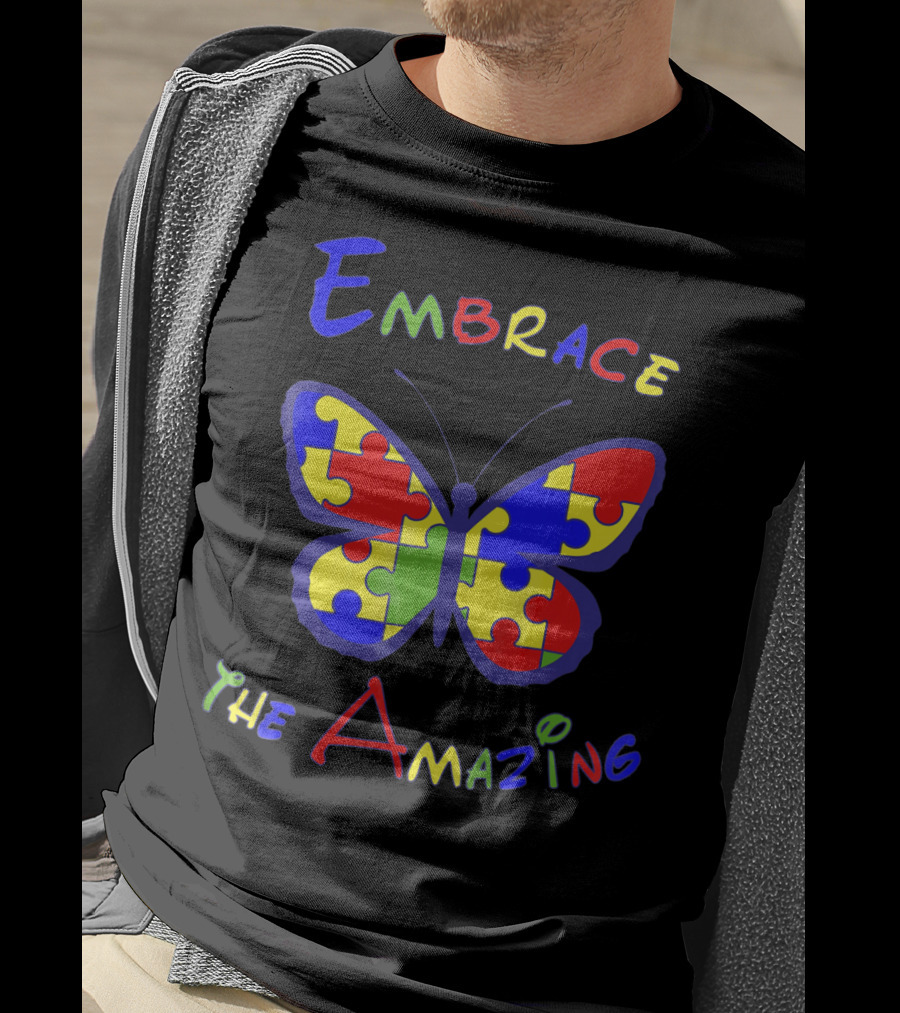 Embrace The Amazing Autism Awareness Puzzle Butterfly T-Shirt