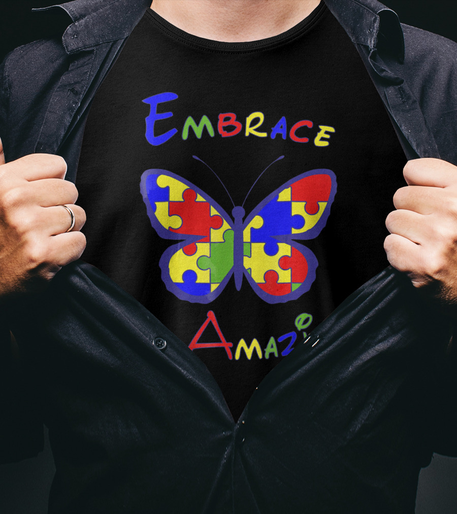 Embrace The Amazing Autism Awareness Puzzle Butterfly T-Shirt