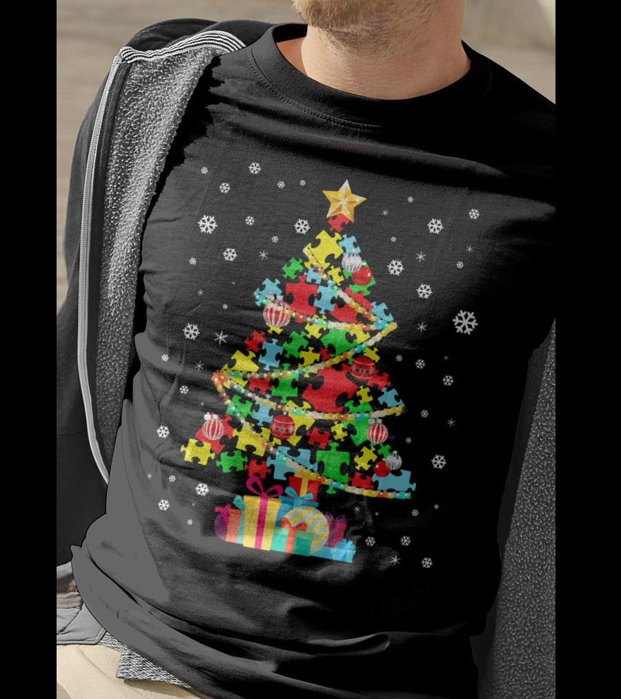 Autism Tree Puzzle Christmas Autism Awareness T-Shirt