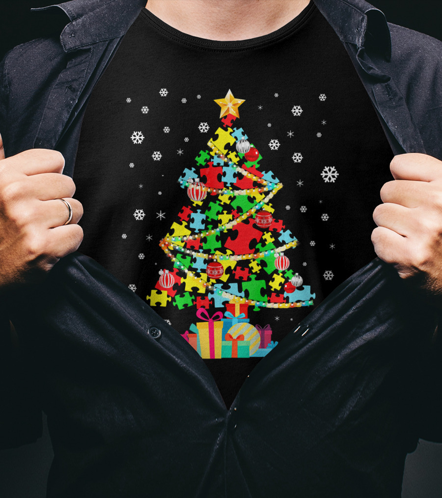 Autism Tree Puzzle Christmas Autism Awareness T-Shirt