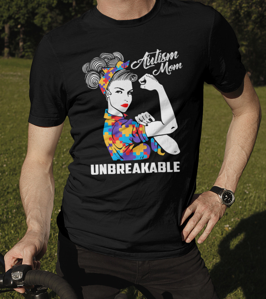 Autism Mom Unbreakable Puzzle Pattern Rosie The Riveter T-Shirt