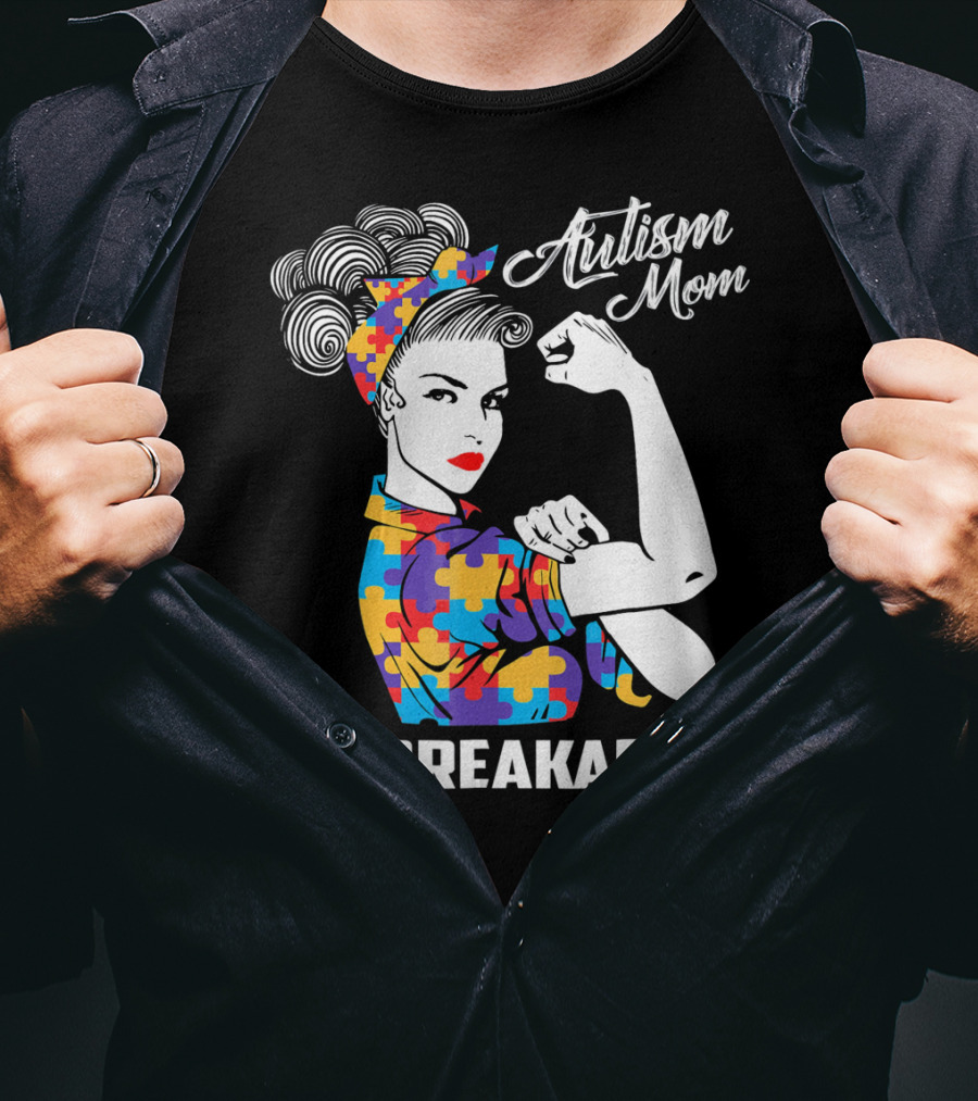 Autism Mom Unbreakable Puzzle Pattern Rosie The Riveter T-Shirt