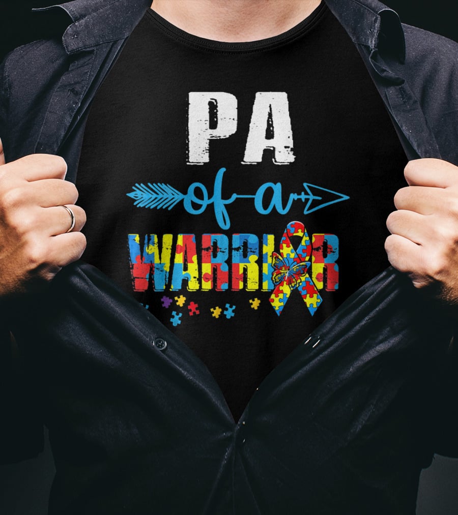 Pa Of A Warrior Autism Awareness Puzzle T-Shirt