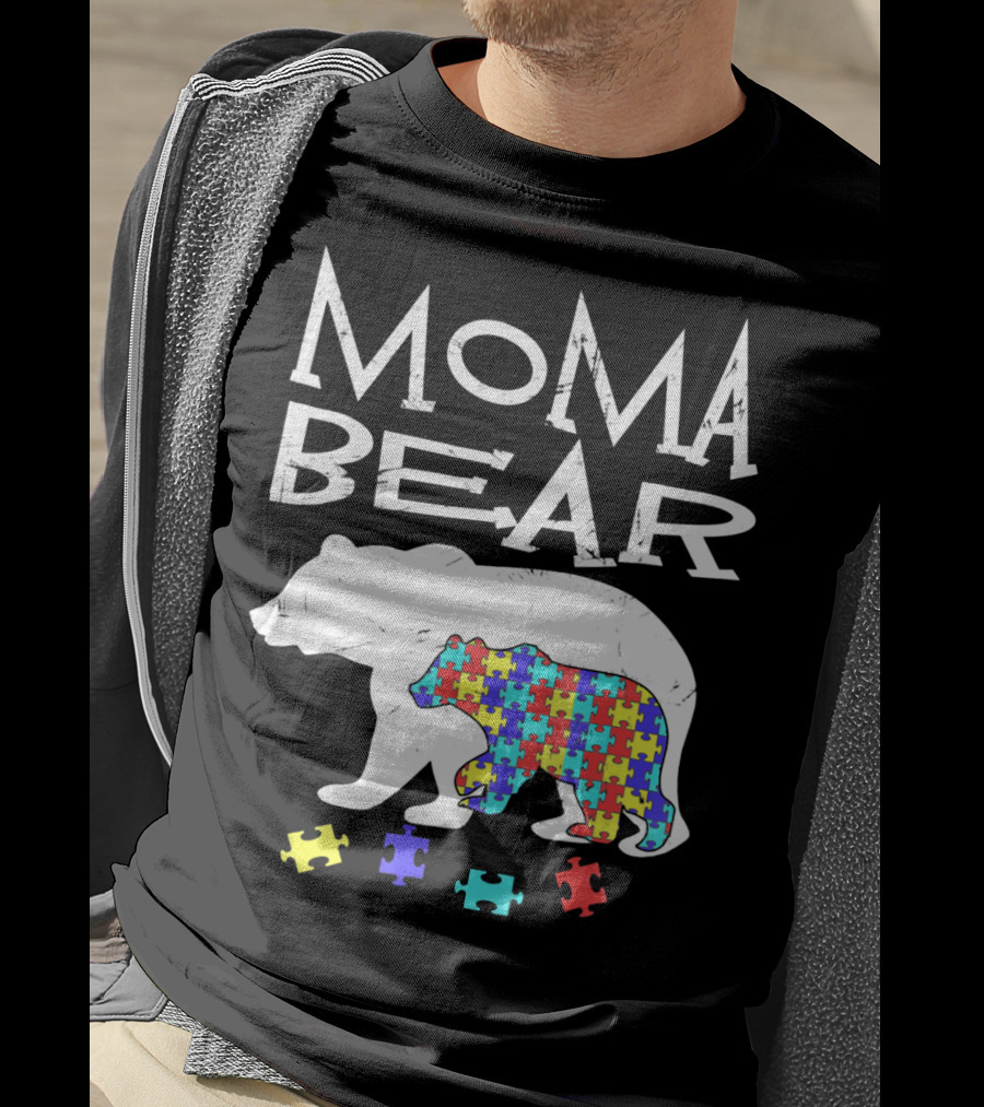 Moma Bear Autism Awareness Puzzle Piece T-Shirt