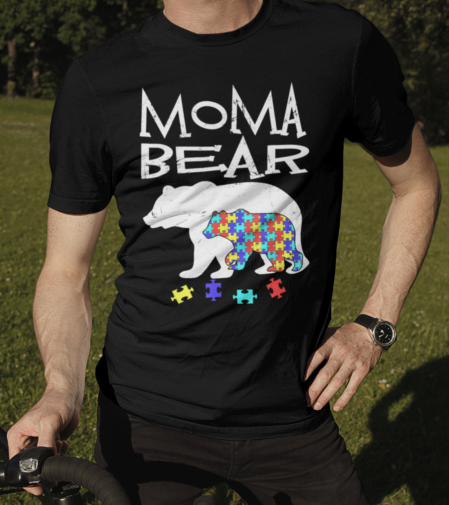 Moma Bear Autism Awareness Puzzle Piece T-Shirt