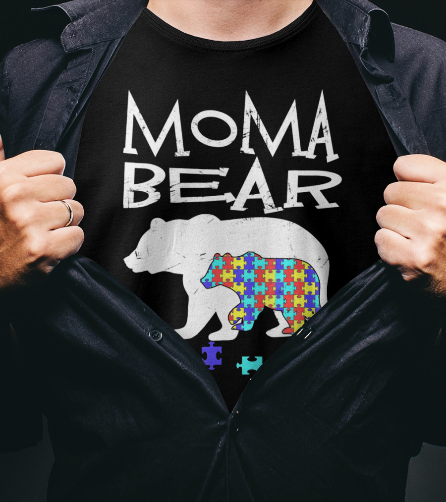 Moma Bear Autism Awareness Puzzle Piece T-Shirt