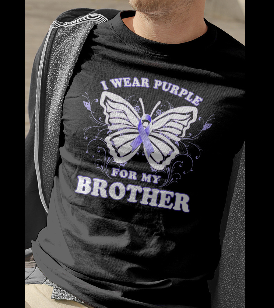 I Wear Purple For My Brother Alzheimer's Awareness Butterfly T-Shirt