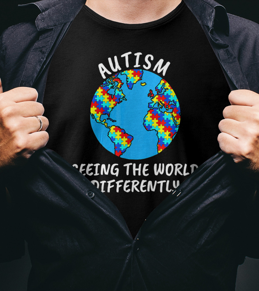 Autism Seeing The World Differently Puzzle Globe T-Shirt
