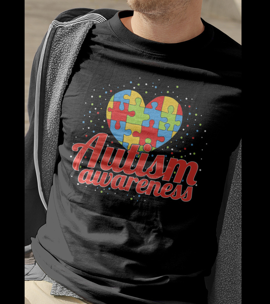 Autism Awareness Heart Puzzle Pattern Funny ASD Spect T-Shirt