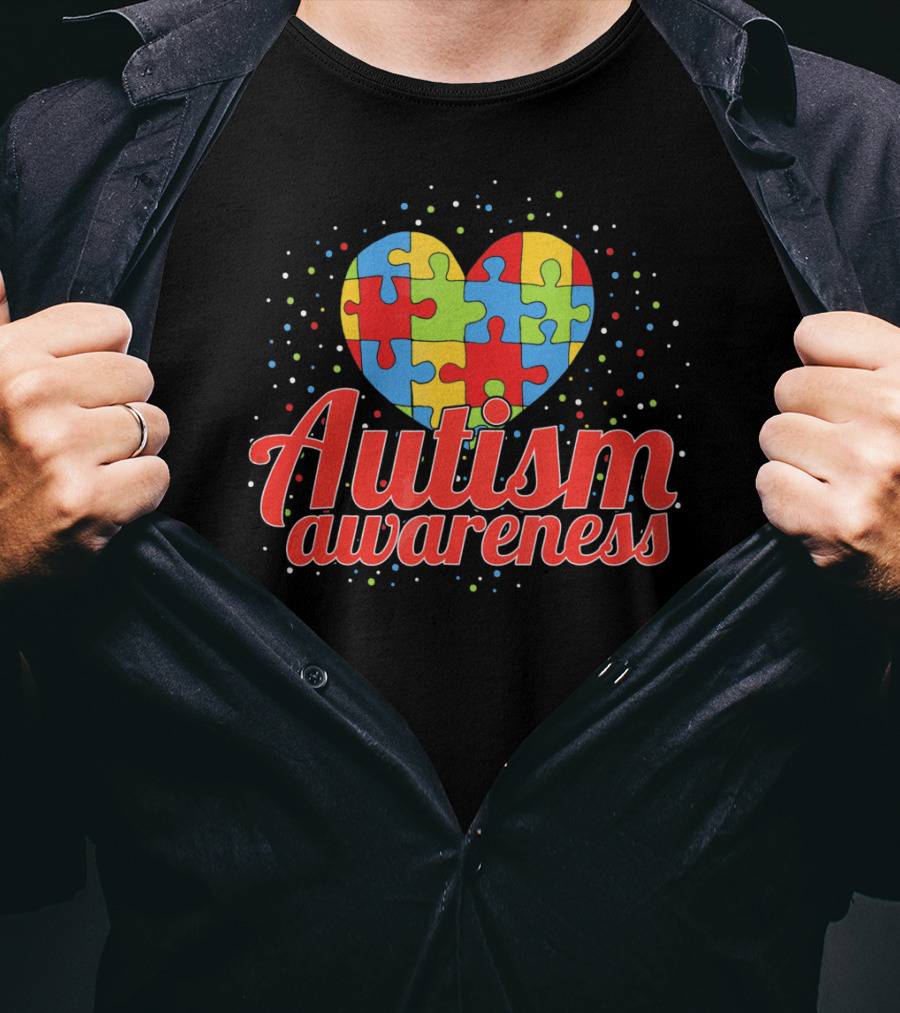 Autism Awareness Heart Puzzle Pattern Funny ASD Spect T-Shirt