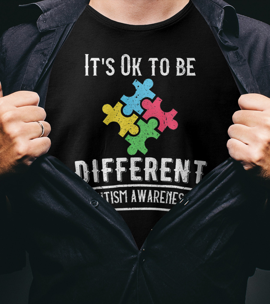 It's Ok To Be Different Autism Awareness Puzzle Pieces T-Shirt