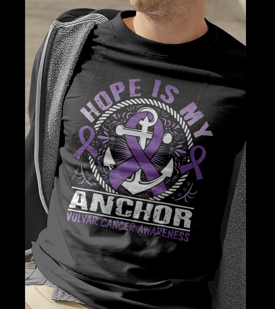 Hope Is My Anchor Vulvar Cancer Awareness Ribbon Anchor T-Shirt